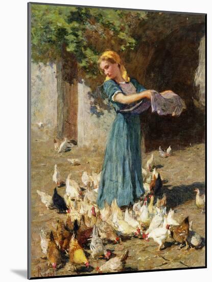 Feeding the Chickens-Luigi Rossi-Mounted Premium Giclee Print