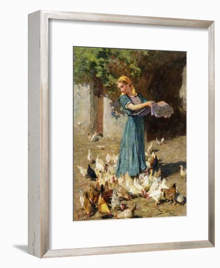 Feeding the Chickens-Luigi Rossi-Framed Premium Giclee Print