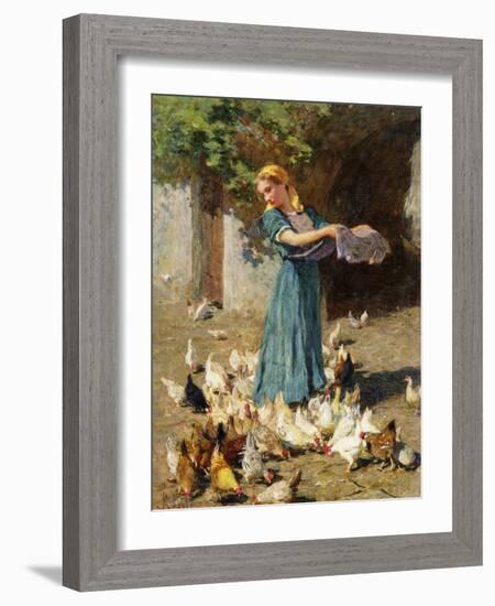 Feeding the Chickens-Luigi Rossi-Framed Giclee Print