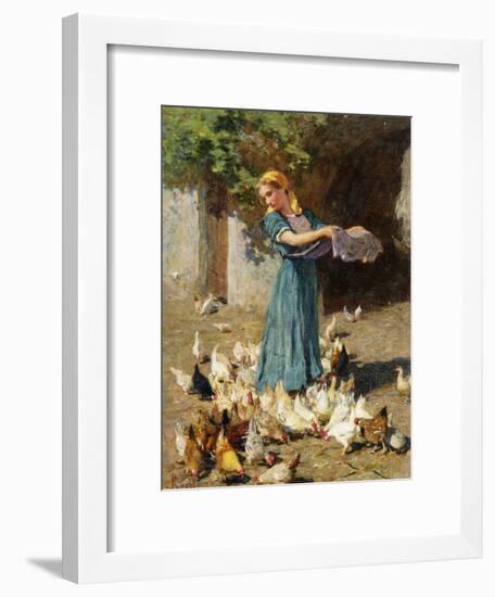 Feeding the Chickens-Luigi Rossi-Framed Giclee Print