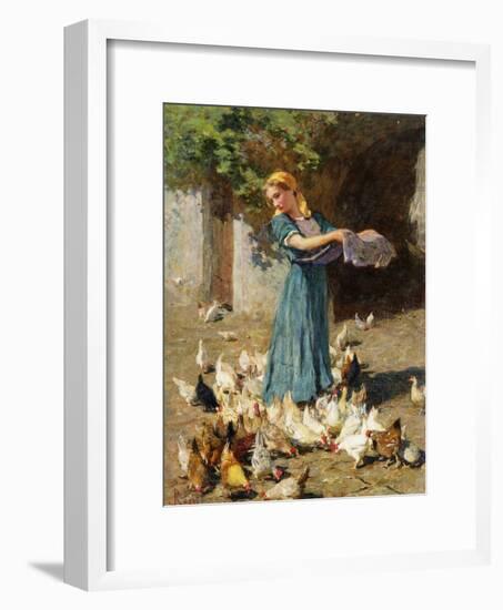 Feeding the Chickens-Luigi Rossi-Framed Giclee Print