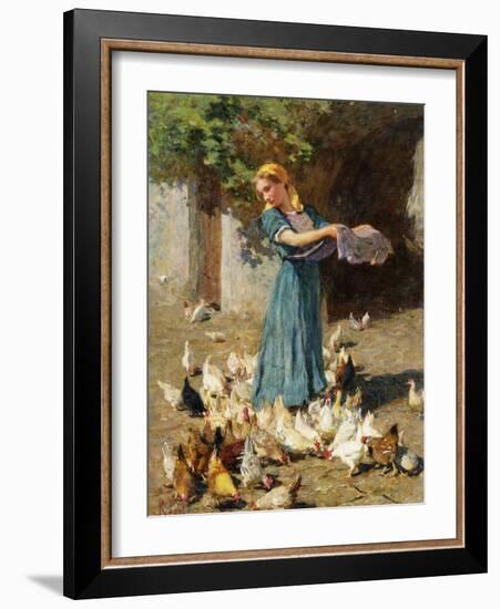 Feeding the Chickens-Luigi Rossi-Framed Giclee Print