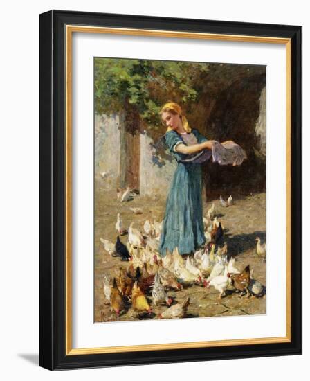 Feeding the Chickens-Luigi Rossi-Framed Giclee Print