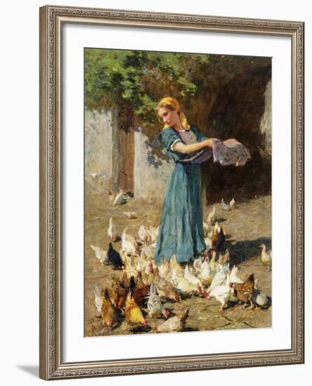 Feeding the Chickens-Luigi Rossi-Framed Giclee Print