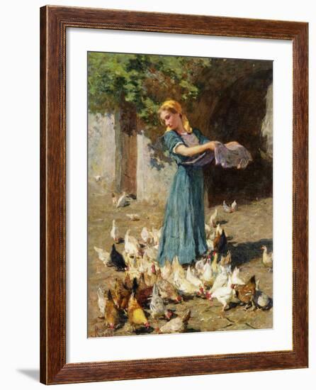 Feeding the Chickens-Luigi Rossi-Framed Giclee Print