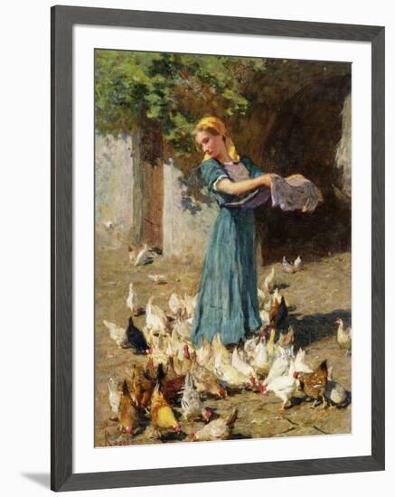 Feeding the Chickens-Luigi Rossi-Framed Giclee Print