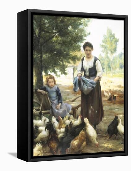 Feeding the Chickens-Julien Dupre-Framed Premier Image Canvas