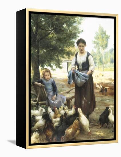 Feeding the Chickens-Julien Dupre-Framed Premier Image Canvas