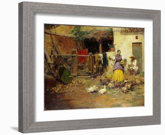 Feeding the Chickens-Benlliure y Gil Jose-Framed Giclee Print