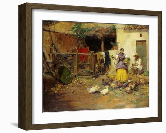 Feeding the Chickens-Benlliure y Gil Jose-Framed Giclee Print