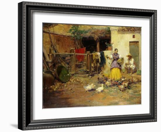 Feeding the Chickens-Benlliure y Gil Jose-Framed Giclee Print