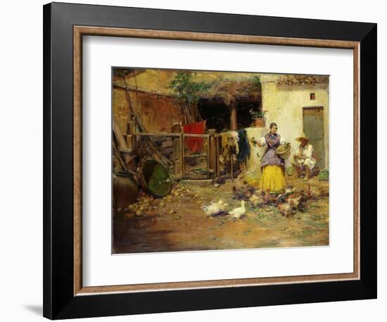 Feeding the Chickens-Benlliure y Gil Jose-Framed Giclee Print