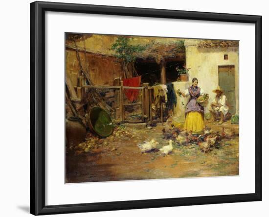 Feeding the Chickens-Benlliure y Gil Jose-Framed Giclee Print