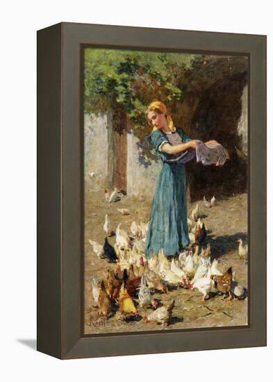 Feeding the Chickens-Luigi Rossi-Framed Premier Image Canvas