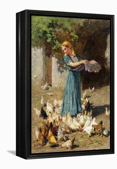 Feeding the Chickens-Luigi Rossi-Framed Premier Image Canvas