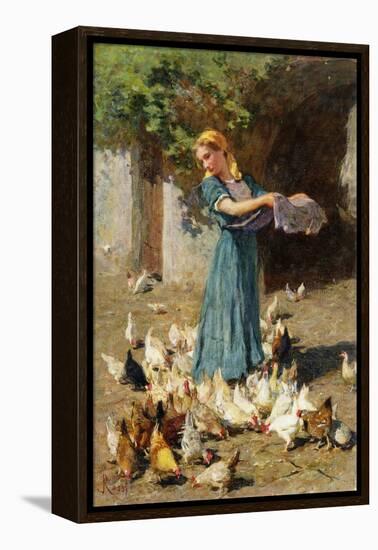 Feeding the Chickens-Luigi Rossi-Framed Premier Image Canvas