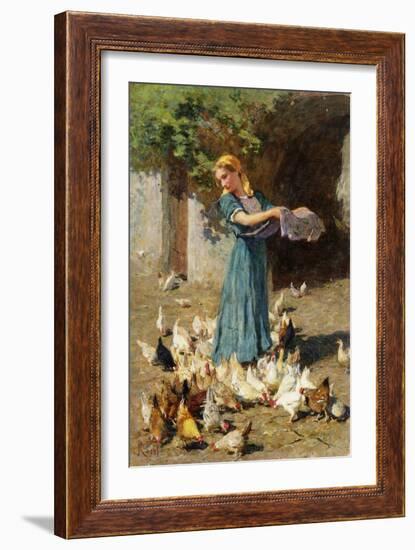 Feeding the Chickens-Luigi Rossi-Framed Premium Giclee Print