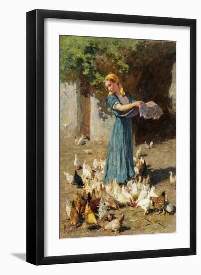 Feeding the Chickens-Luigi Rossi-Framed Premium Giclee Print