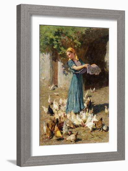 Feeding the Chickens-Luigi Rossi-Framed Giclee Print