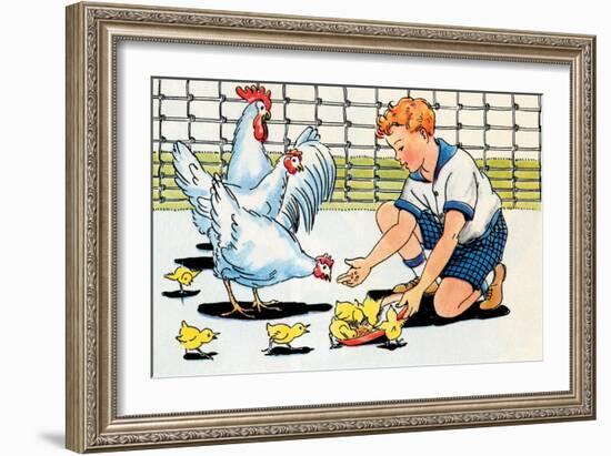 Feeding the Chickens-Julia Letheld Hahn-Framed Art Print