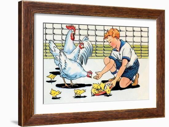 Feeding the Chickens-Julia Letheld Hahn-Framed Art Print