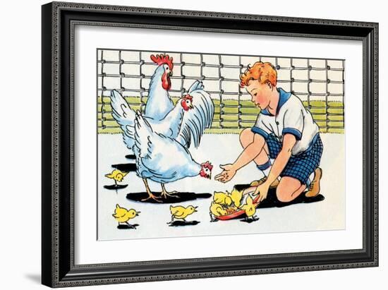 Feeding the Chickens-Julia Letheld Hahn-Framed Art Print