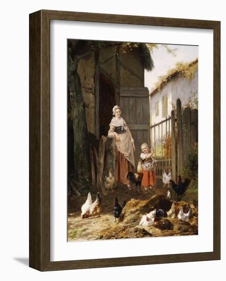 Feeding the Chickens-Eugene Remy Maes-Framed Giclee Print