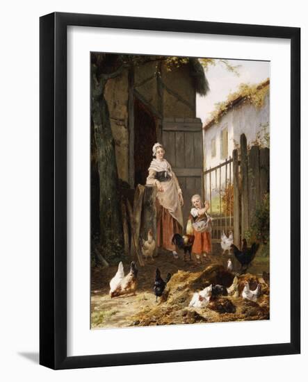 Feeding the Chickens-Eugene Remy Maes-Framed Giclee Print