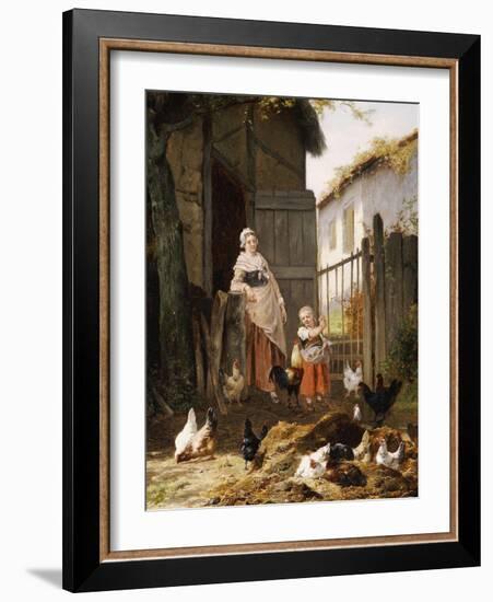 Feeding the Chickens-Eugene Remy Maes-Framed Giclee Print