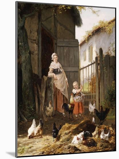 Feeding the Chickens-Eugene Remy Maes-Mounted Giclee Print