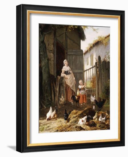 Feeding the Chickens-Eugene Remy Maes-Framed Giclee Print