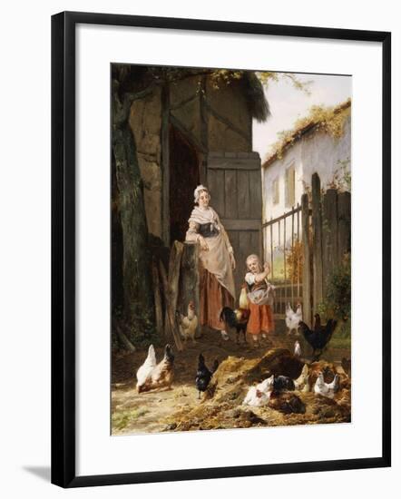 Feeding the Chickens-Eugene Remy Maes-Framed Giclee Print