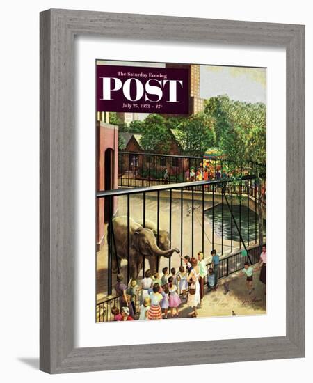 "Feeding the Elephants" Saturday Evening Post Cover, July 25, 1953-John Clymer-Framed Giclee Print