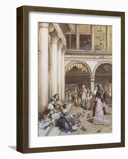 Feeding the Pigeons, Piazza San Marco, Venice-Myles Birket Foster-Framed Giclee Print