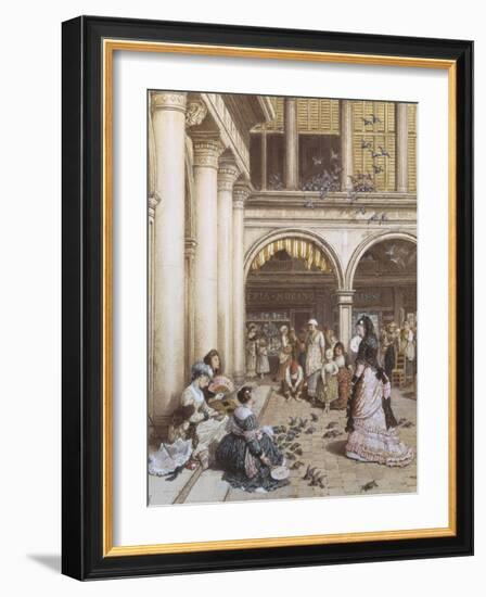 Feeding the Pigeons, Piazza San Marco, Venice-Myles Birket Foster-Framed Giclee Print