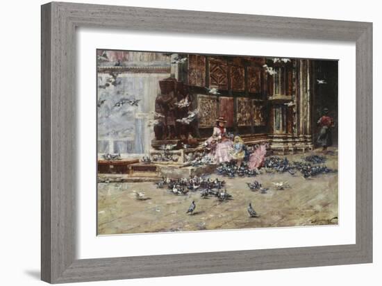 Feeding the Pigeons, St. Mark's Square, Venice-Lieven Herremans-Framed Giclee Print