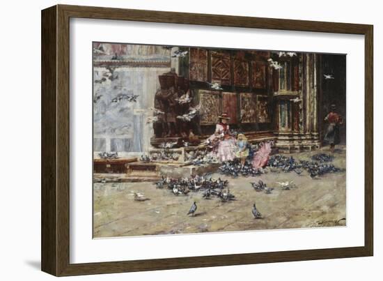Feeding the Pigeons, St. Mark's Square, Venice-Lieven Herremans-Framed Giclee Print