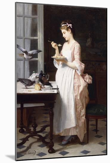 Feeding the Pigeons-Joseph Caraud-Mounted Giclee Print