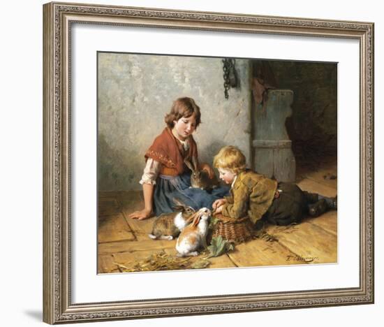 Feeding the Rabbits-Felix Schlesinger-Framed Premium Giclee Print