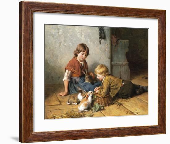 Feeding the Rabbits-Felix Schlesinger-Framed Premium Giclee Print