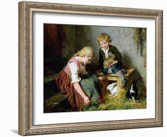 Feeding the Rabbits-Felix Schlesinger-Framed Giclee Print