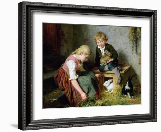 Feeding the Rabbits-Felix Schlesinger-Framed Giclee Print