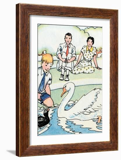 Feeding the Swan-Julia Letheld Hahn-Framed Art Print