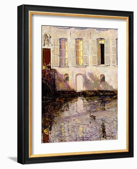 Feeding the Swans, Bruges, 1921-Alexander Jamieson-Framed Giclee Print