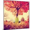 Feet Resting on a Tree Trunk during Fall When the Leaves are Turning Colors Toned with a Retro Vint-graphicphoto-Mounted Photographic Print