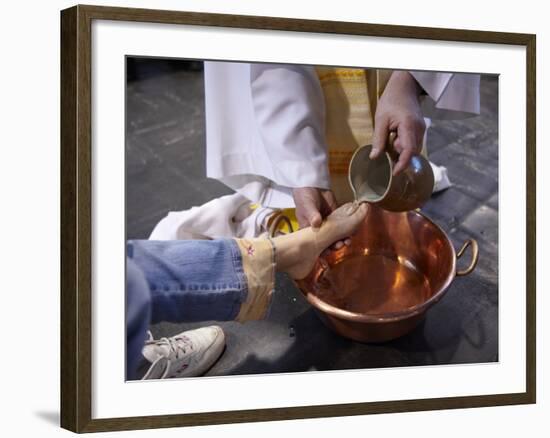 Feet Washing Ritual During Maundy Thursday Celebration in a Catholic Church, Paris, France, Europe-null-Framed Photographic Print