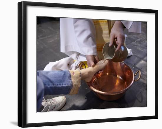 Feet Washing Ritual During Maundy Thursday Celebration in a Catholic Church, Paris, France, Europe-null-Framed Photographic Print