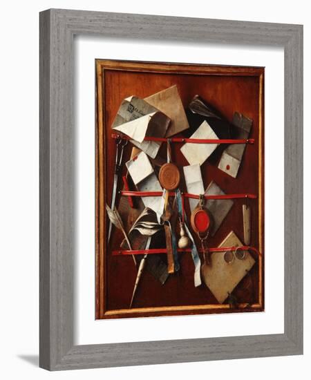 Feigned Letter Rack with Writing Implements, C.1655-Samuel van Hoogstraten-Framed Giclee Print