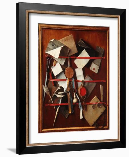 Feigned Letter Rack with Writing Implements, C.1655-Samuel van Hoogstraten-Framed Giclee Print