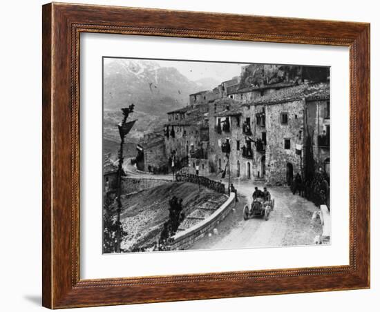 Felice Nazzaro Driving Through Pettralia Sottana in a Fiat, in the Targa Florio Race, Sicily, 1907-null-Framed Photographic Print